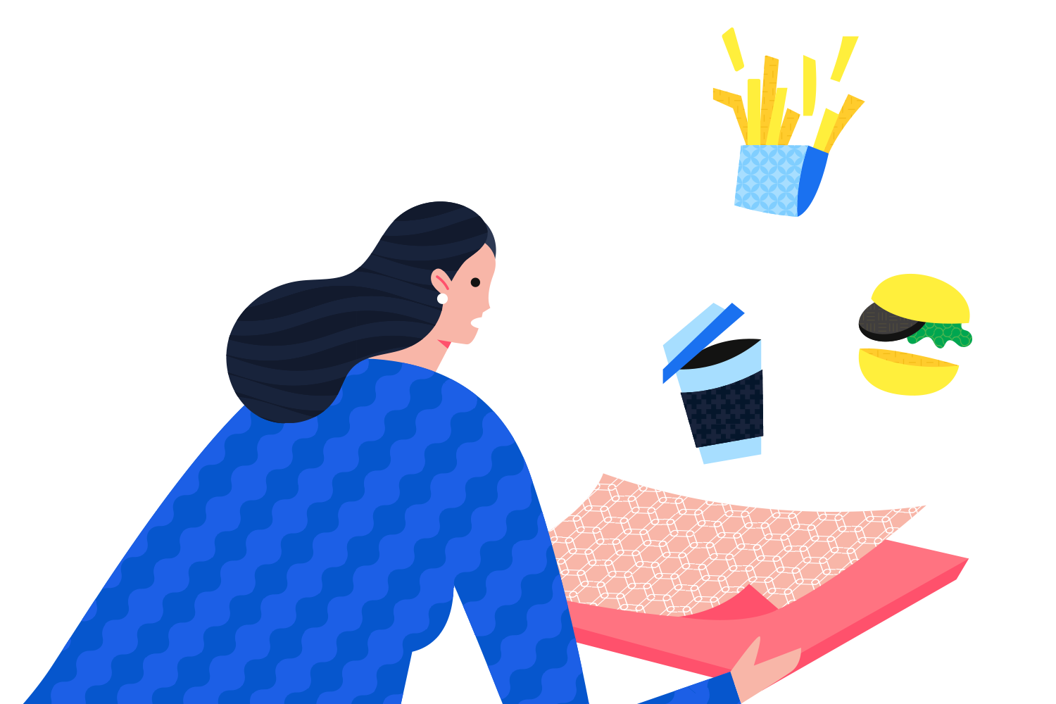 Flat illustration demonstrating ability to replace solid colors with patterns